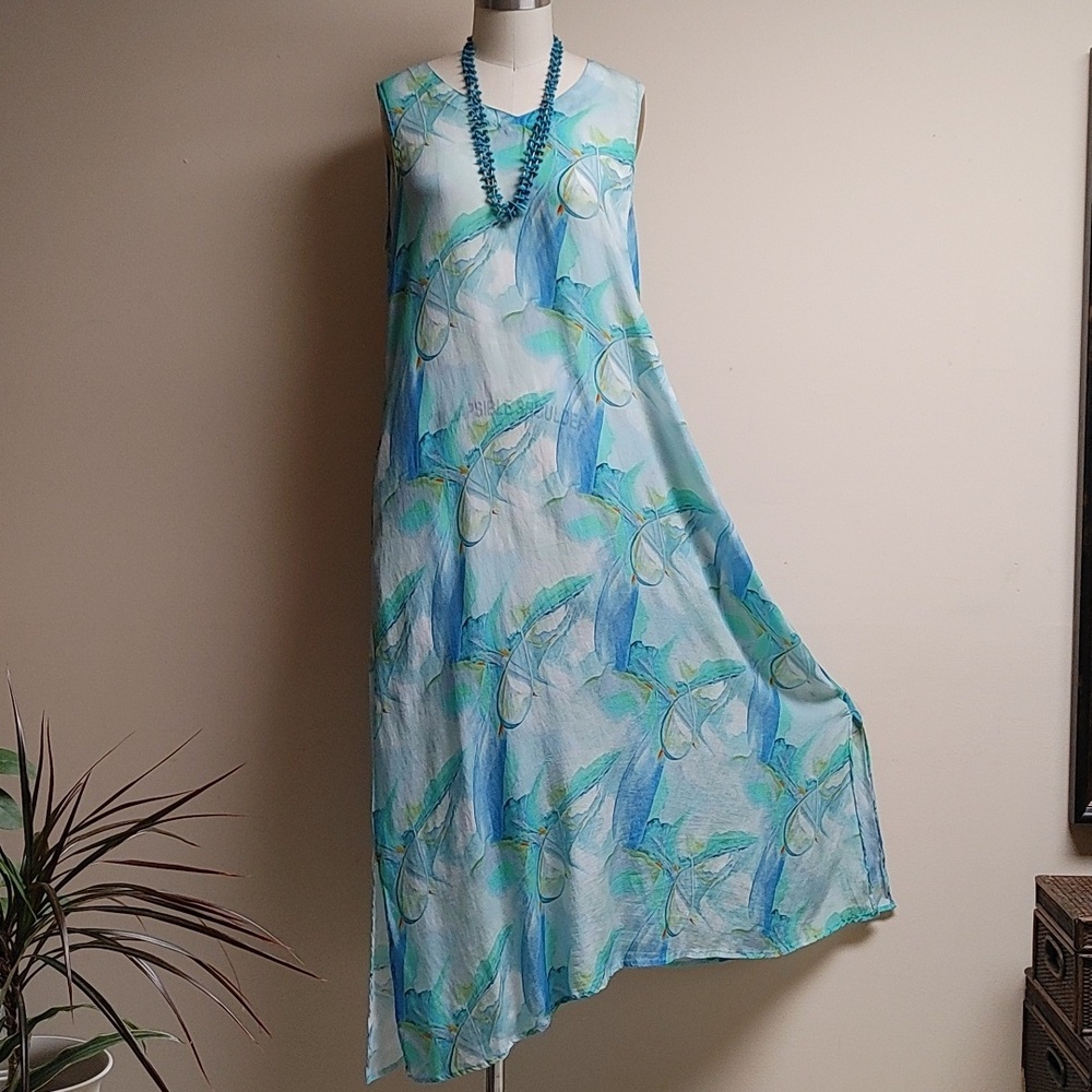 AP·NY Silk-like Cupro Maxi Dress Abstract Print Sleeveless